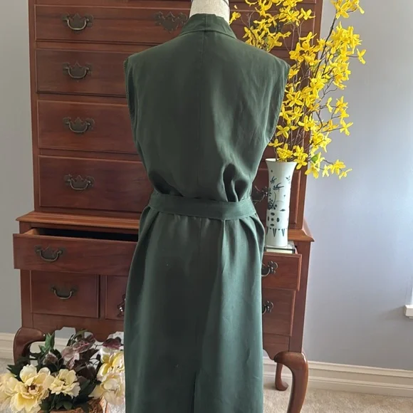 Zara Belted Midi Dress Bottle Green Size Large - Picture 10 of 13